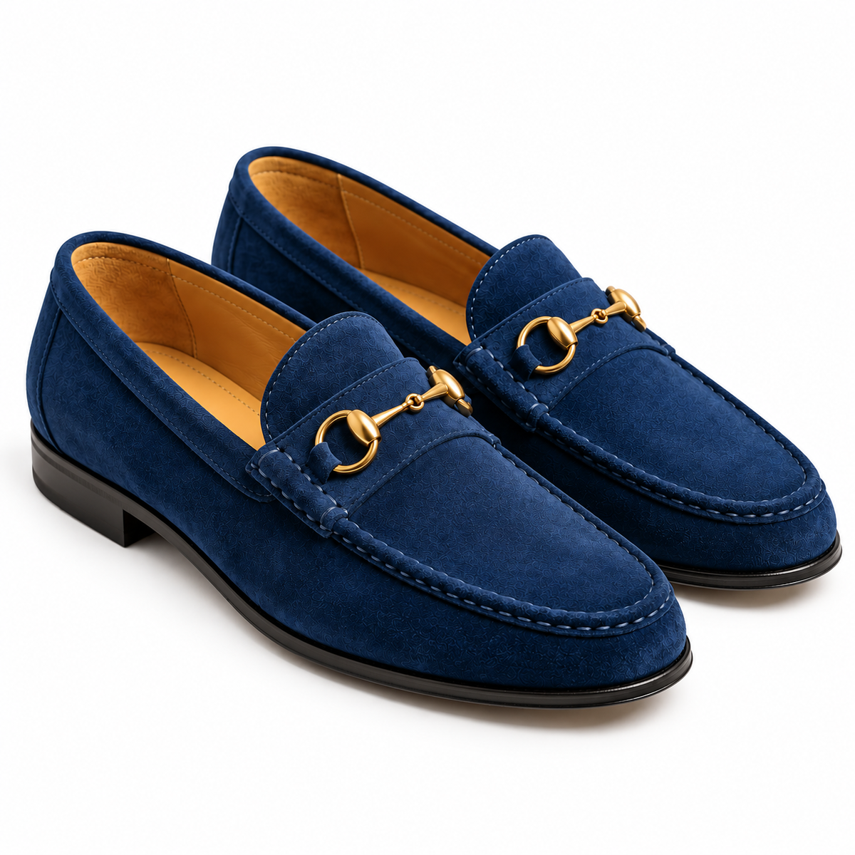 Handcrafted Blue Suede Horsebit Loafers for Men