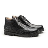 Animal Black Crocodile Embossed Leather Boots