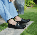 Leather Rubber Black Driving Loafers
