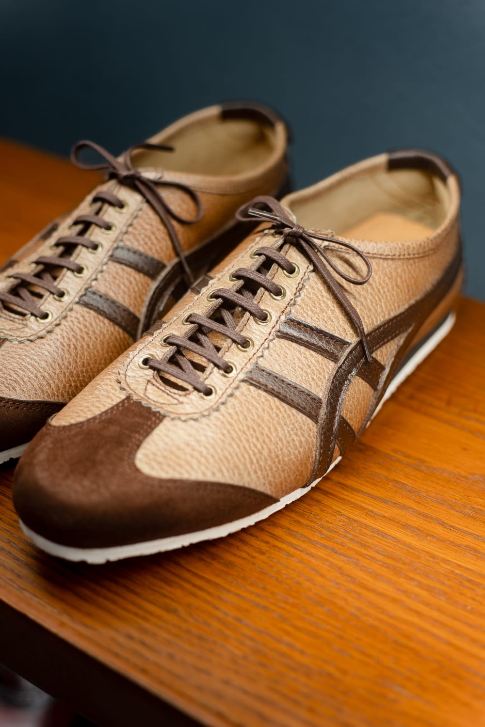 Harmain Leathers Men's Striped & Beige & Brown Leather And Suede And Rubber Men's Handmade Grain Leather Retro Sneakers...