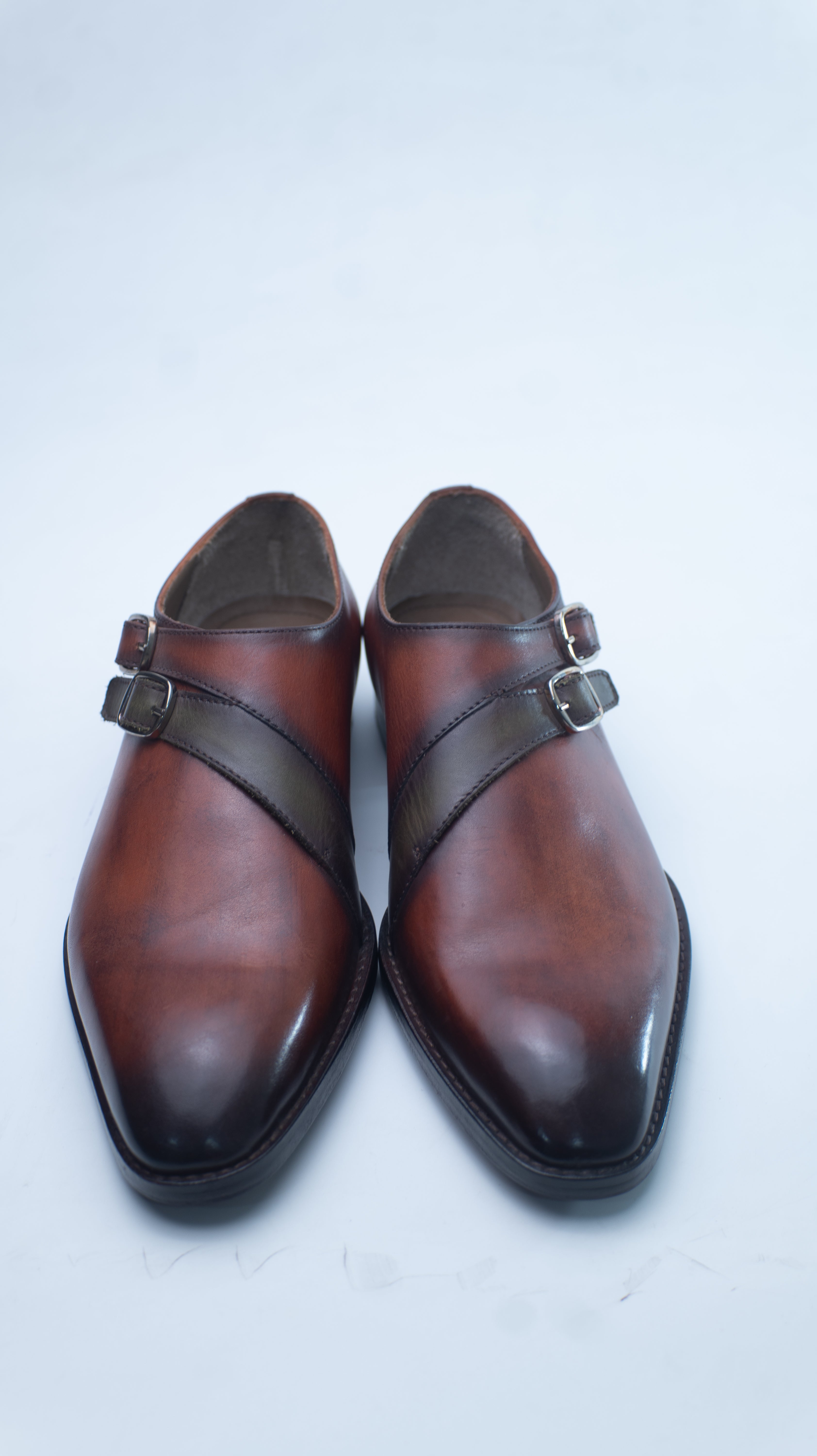 Handcrafted Men’s Double Monk Strap Leather Shoes – Antique Brown Patina | Old Money Style Dress Shoes