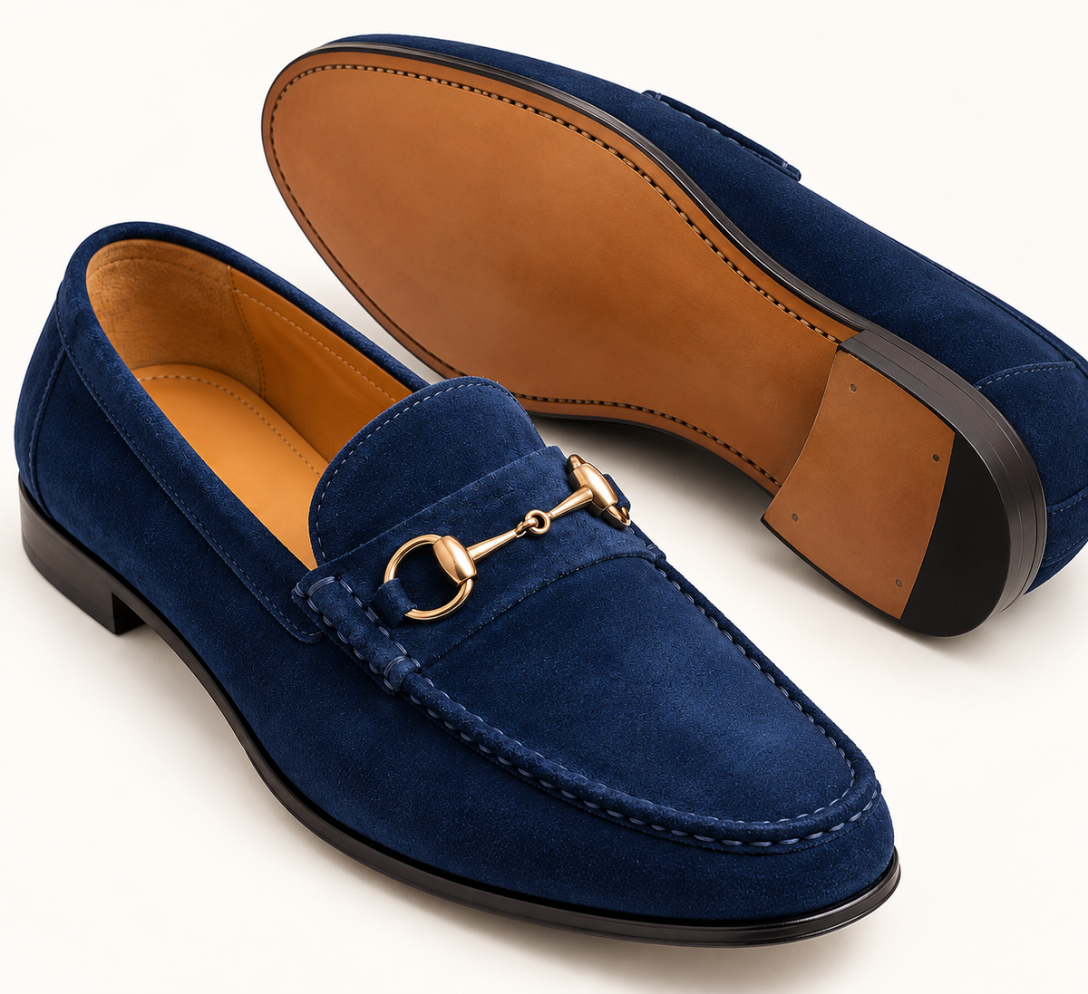 Handcrafted Blue Suede Horsebit Loafers for Men