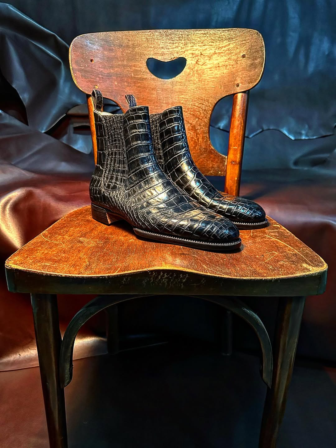 Mens Black Leather Chelsea Boots – Genuine Crocodile Print | Handcrafted Luxury Ankle Boots