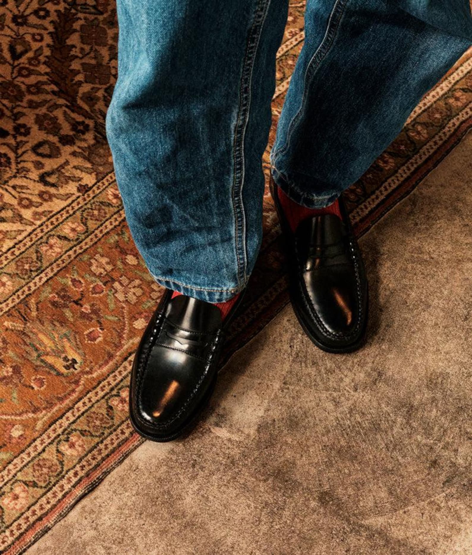Black Polished Leather Penny Loafers