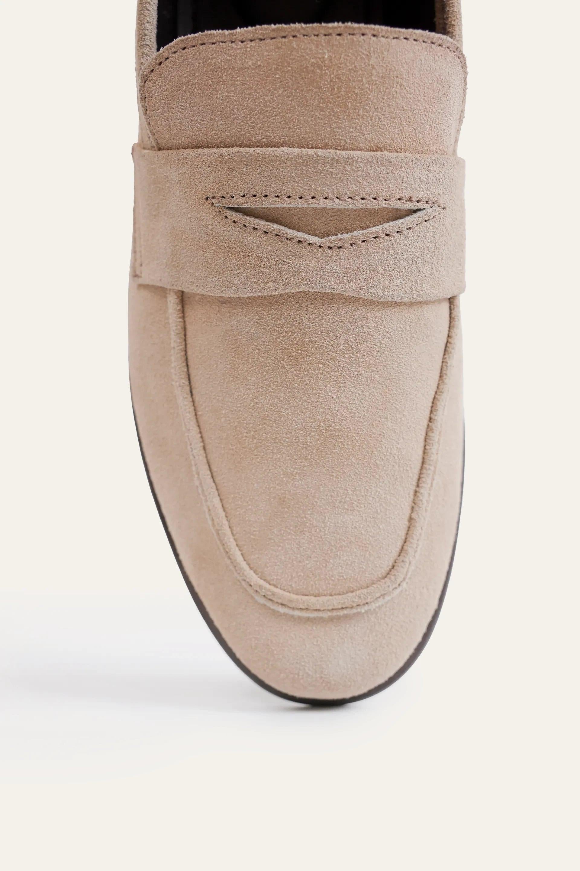 Men’s Stone Suede Penny Loafers - Premium Sand Slip-On Shoes