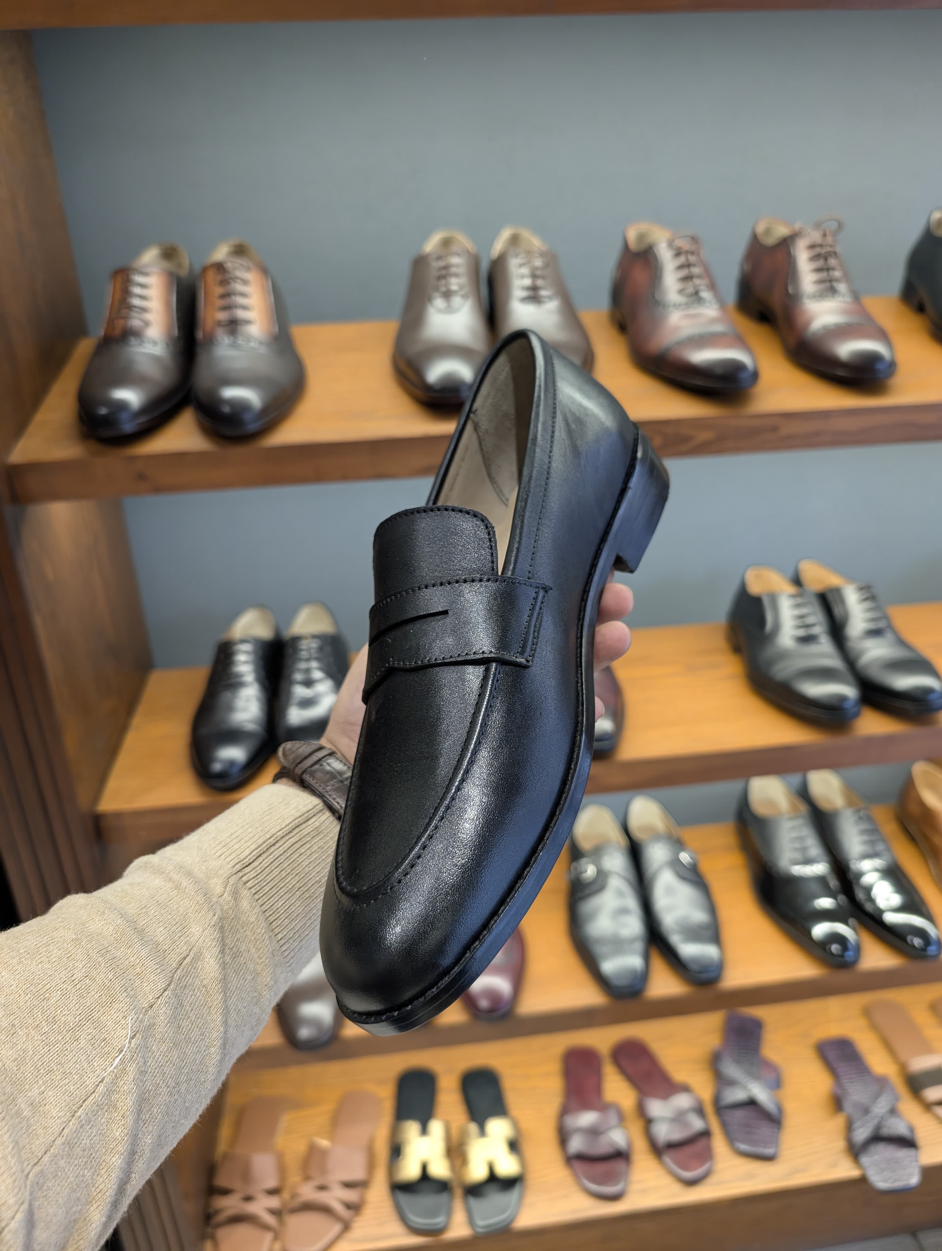 Black Leather Penny Loafers