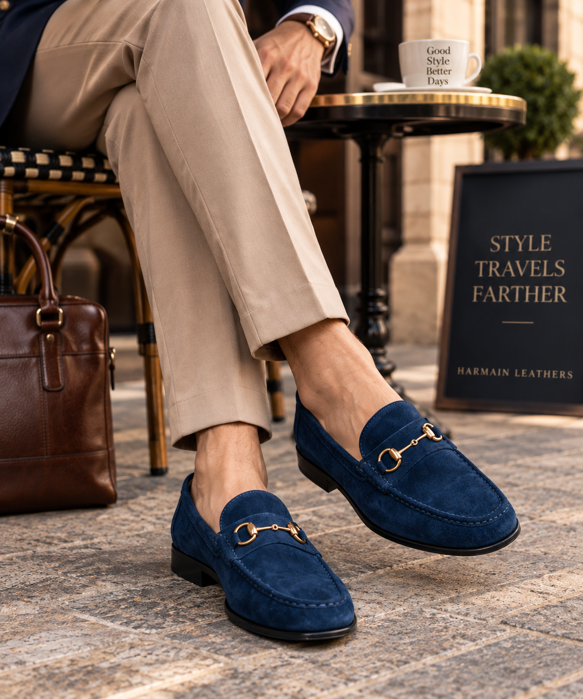 Handcrafted Blue Suede Horsebit Loafers for Men