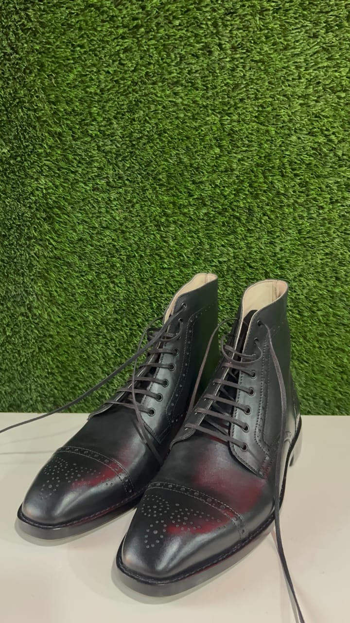 The London Black Brogue Boot - Handcrafted Leather