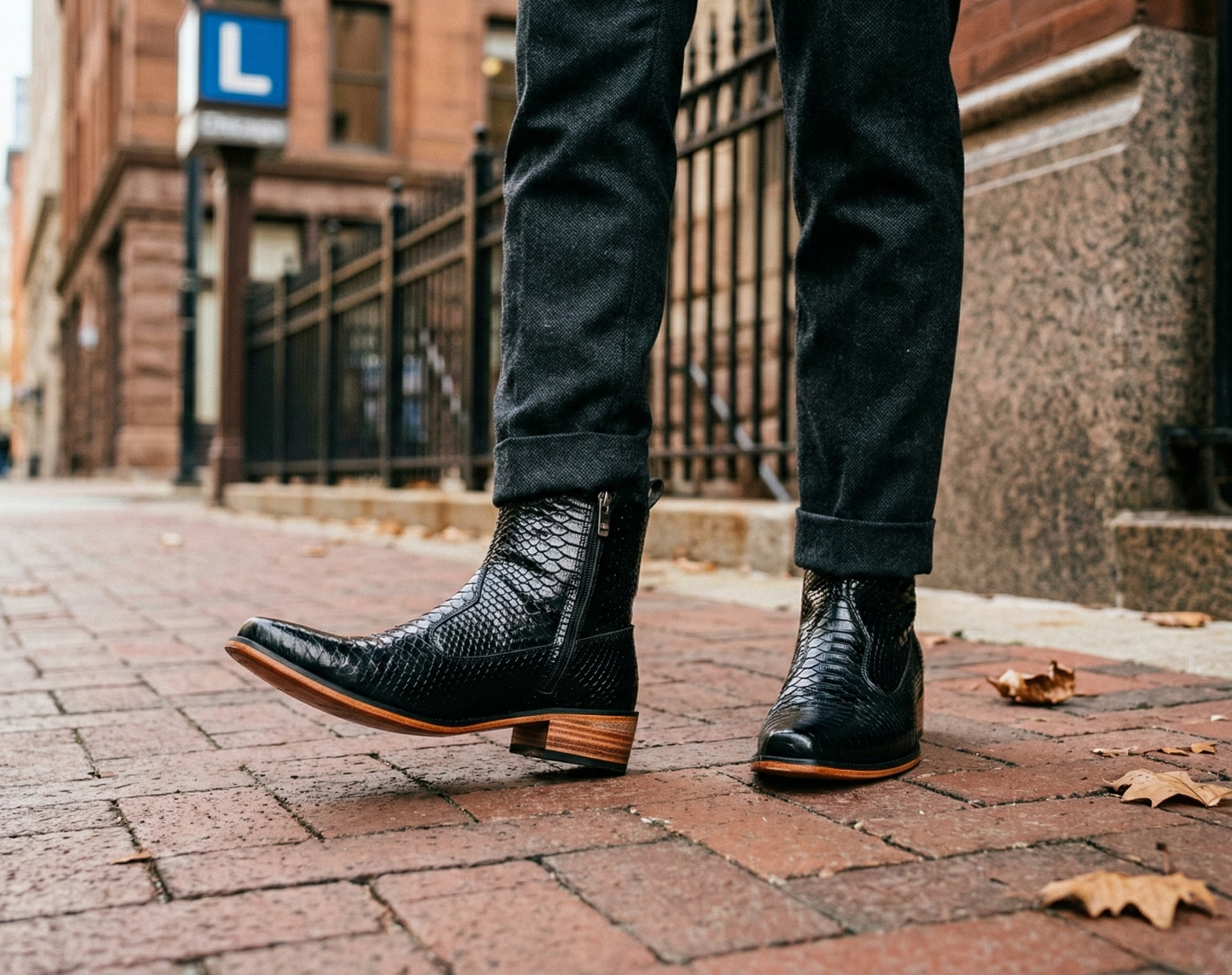 Men's Black Snakeskin Emboss Leather Chelsea Boots – Premium Exotic Textured Zip Boot