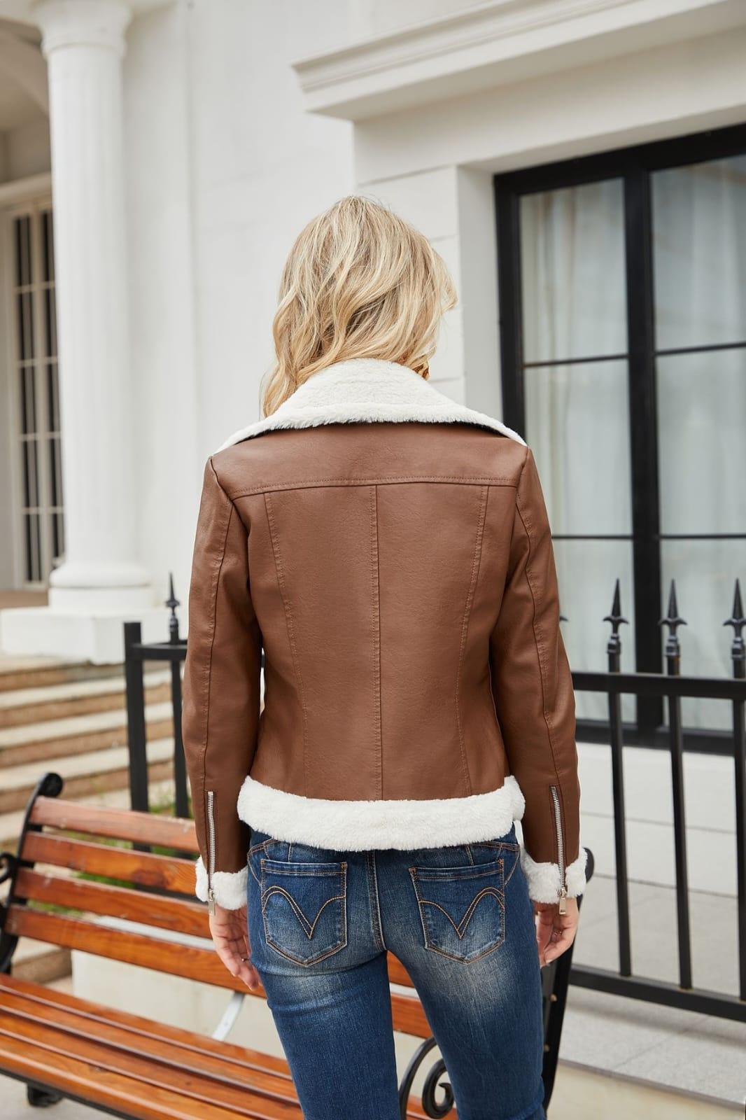 Klassische Kunstpelzlederjacke für Damen