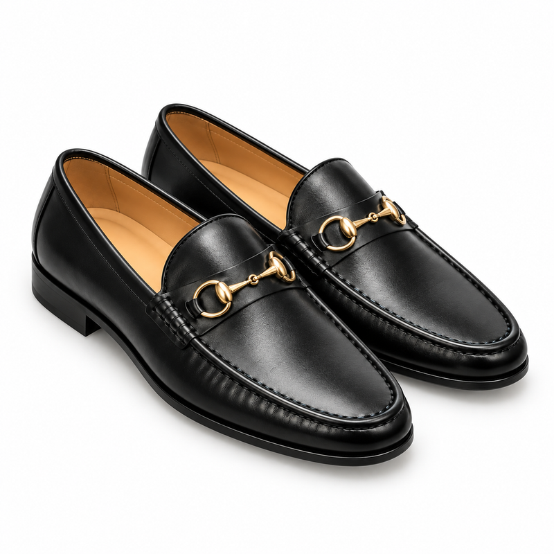 Black Gold Bit Leather Loafers | Handcrafted with Leather Soles