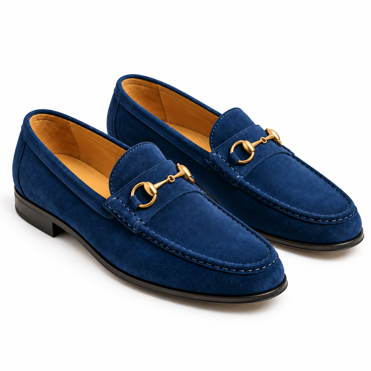 Handcrafted Blue Suede Horsebit Loafers for Men