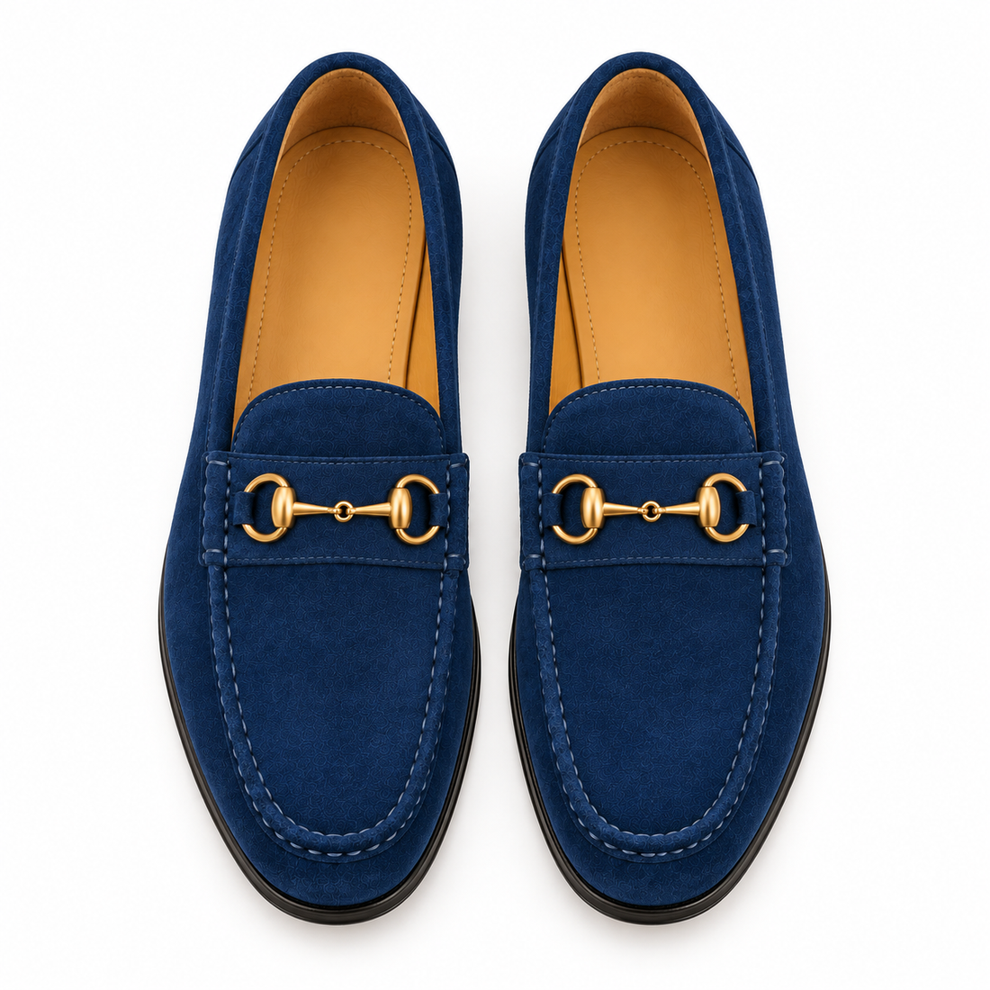 Handcrafted Blue Suede Horsebit Loafers for Men