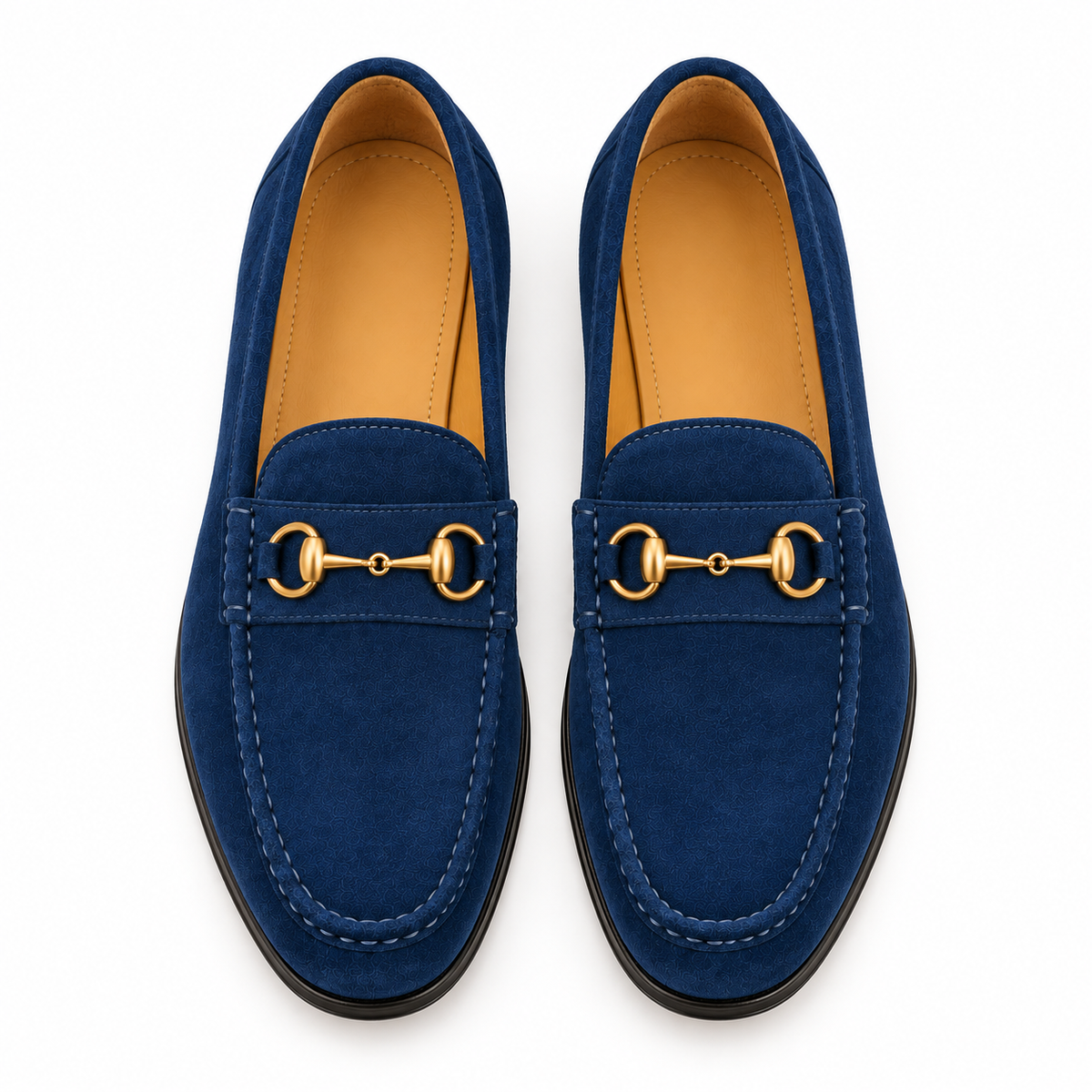 Handcrafted Blue Suede Horsebit Loafers for Men