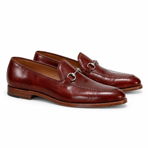Men's burgundy horsebit loafers, side profile