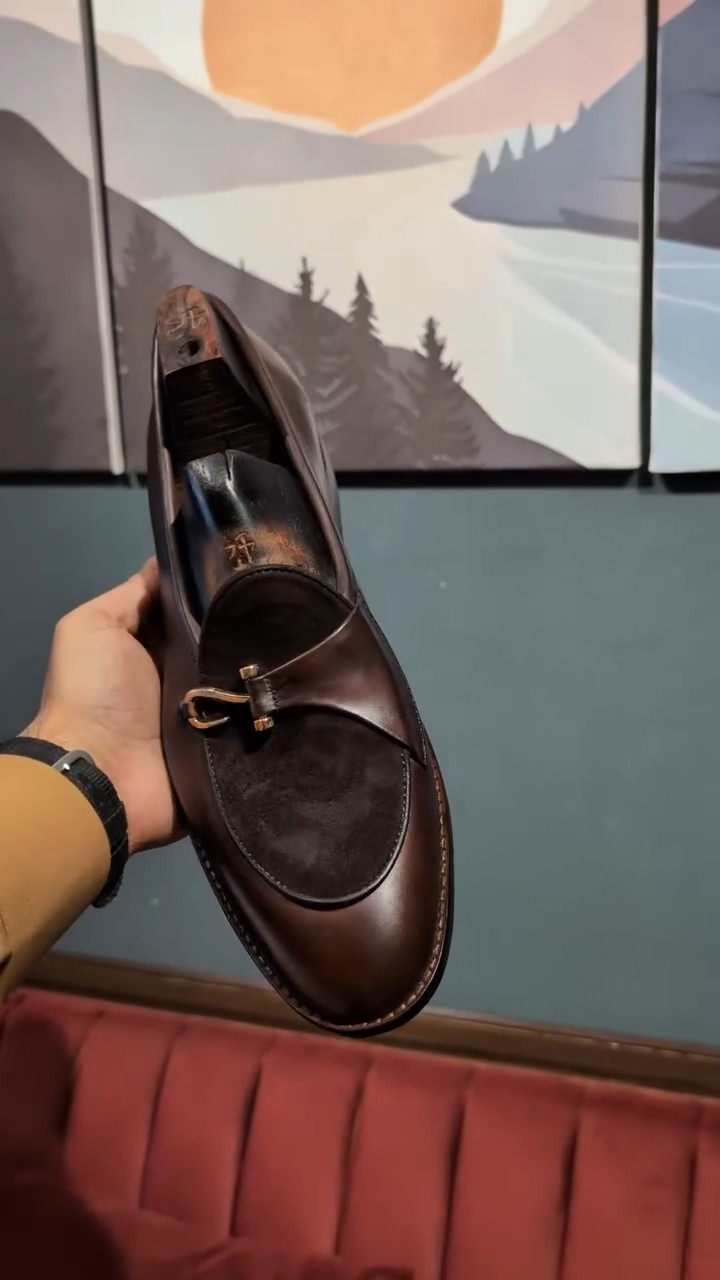 Dark Brown Leather & Suede Horsebit Loafer