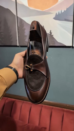 Dark Brown Leather & Suede Horsebit Loafer