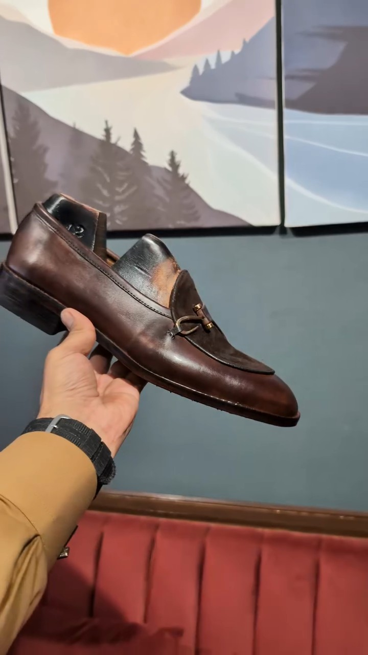 Dark Brown Leather & Suede Horsebit Loafer