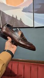 Dark Brown Leather & Suede Horsebit Loafer