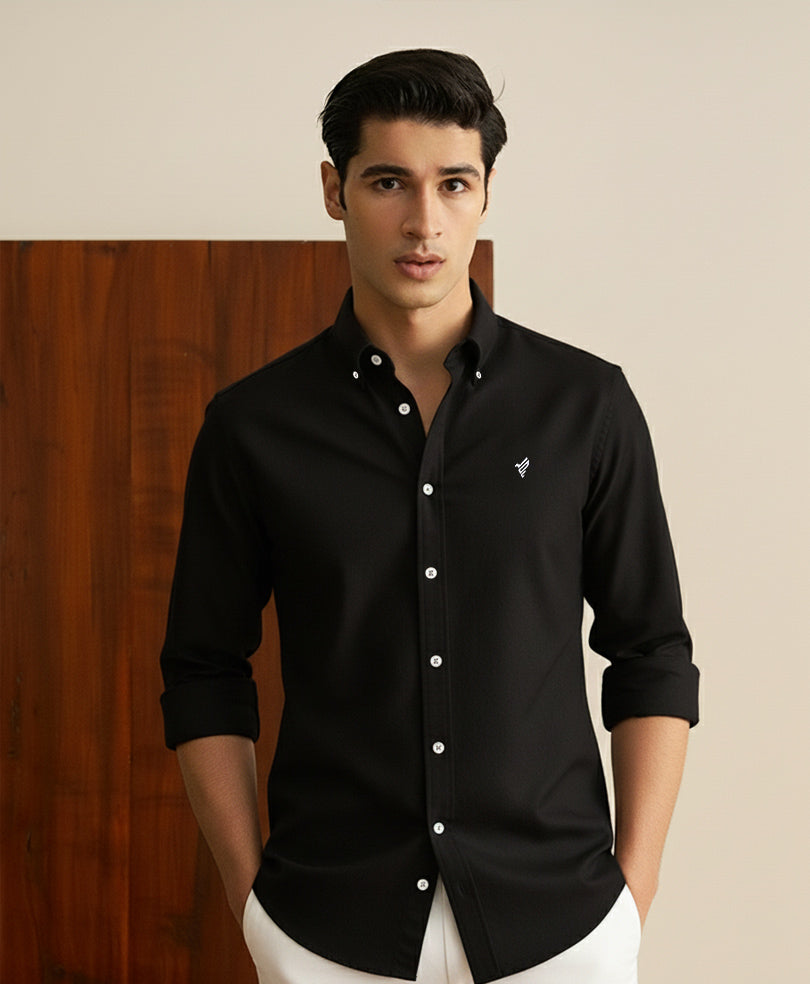 Men's Black & Red & Navy Men’s Essential Solid Oxford Shirt – Tailored Performance & Elegance styled for smart casual...