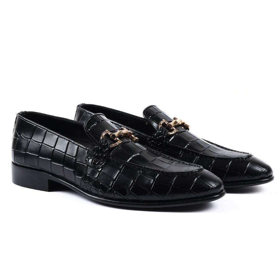 Schwarze Loafer aus Leder mit Krokodilprägung für Herren