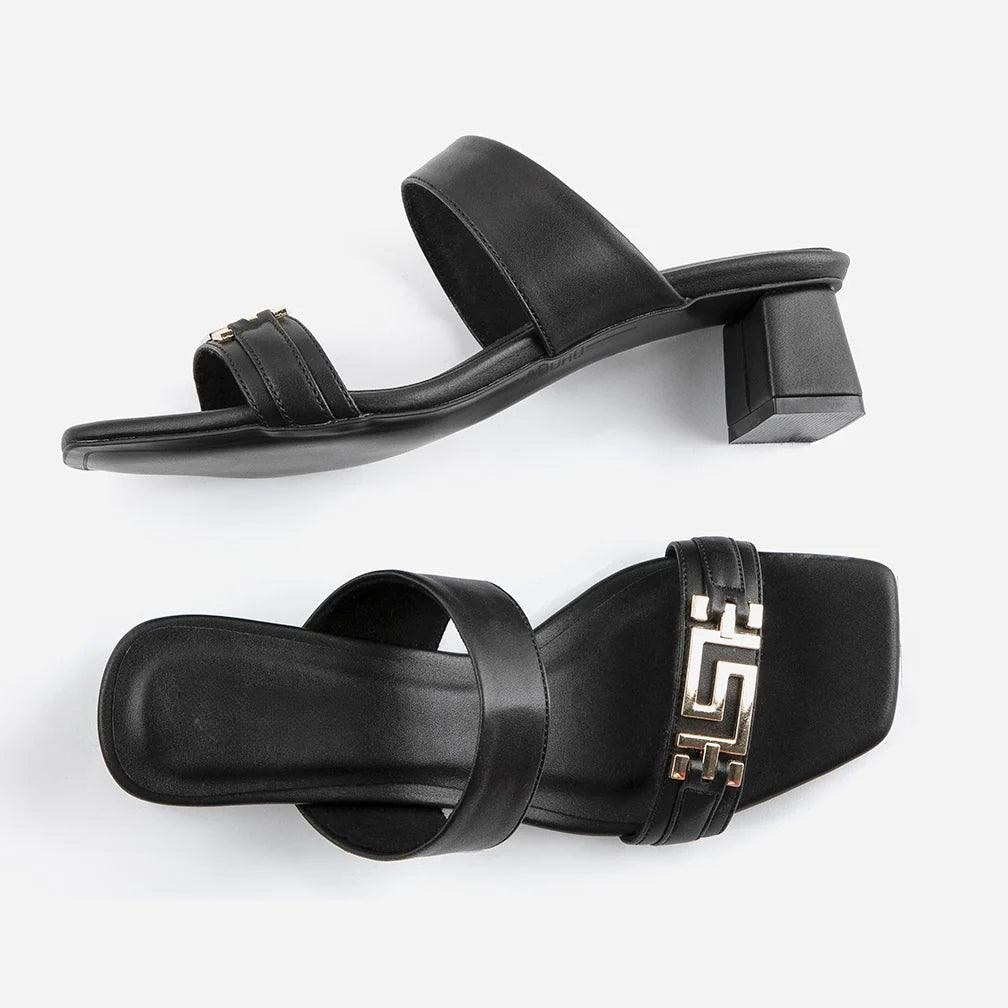 Harmain Leathers Unisex Signature Leather Matte Black Sandals, front view, genuine leather craftsmanship