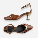 Signature Leather Glossy Tan Pumps for Women – Elegant Patent Dress Shoes