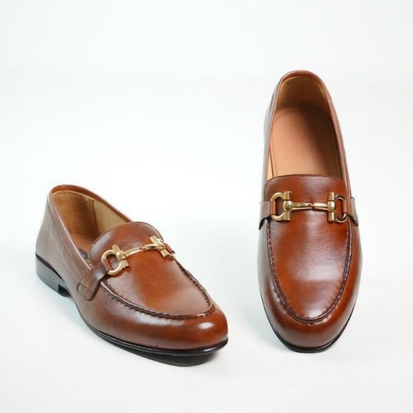 Brown Leather Horsebit Loafers