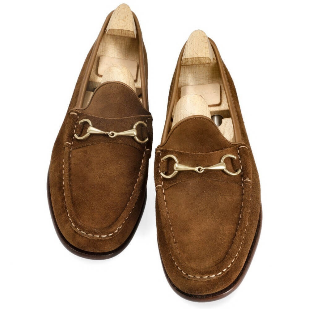 Unisex Brown Snuff Suede Horsebit Loafers styled for casual wear, Harmain Leathers