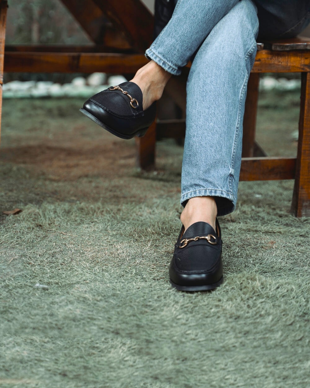 Men Black Pebble Grain Horsebit Driver Loafers