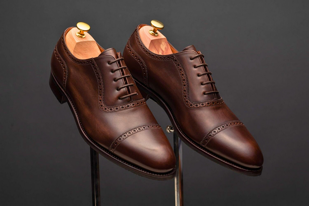 Hand-Patina Brown Leather Oxford Shoes | Men's Cap Toe