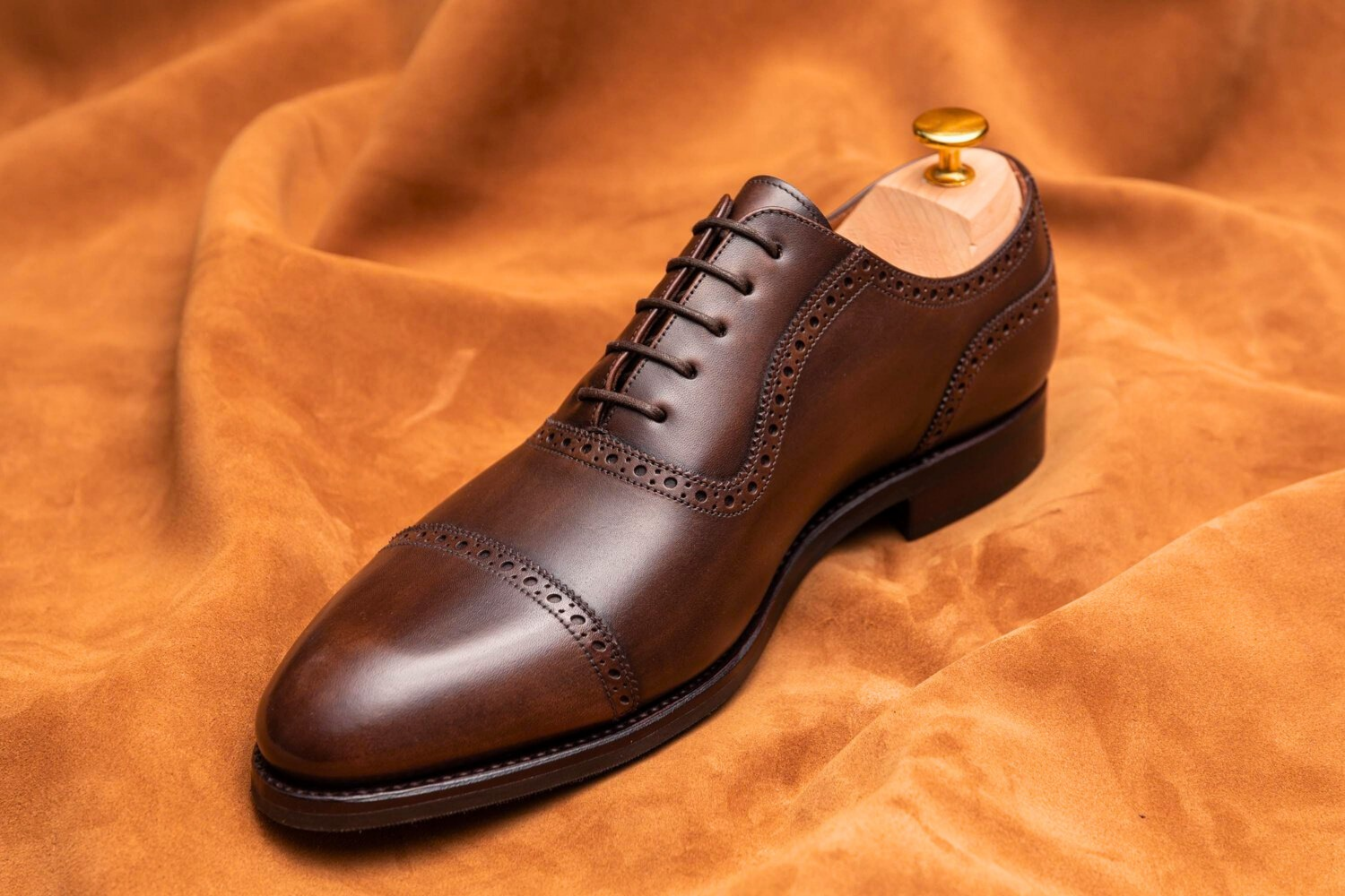 Hand-Patina Brown Leather Oxford Shoes | Men's Cap Toe