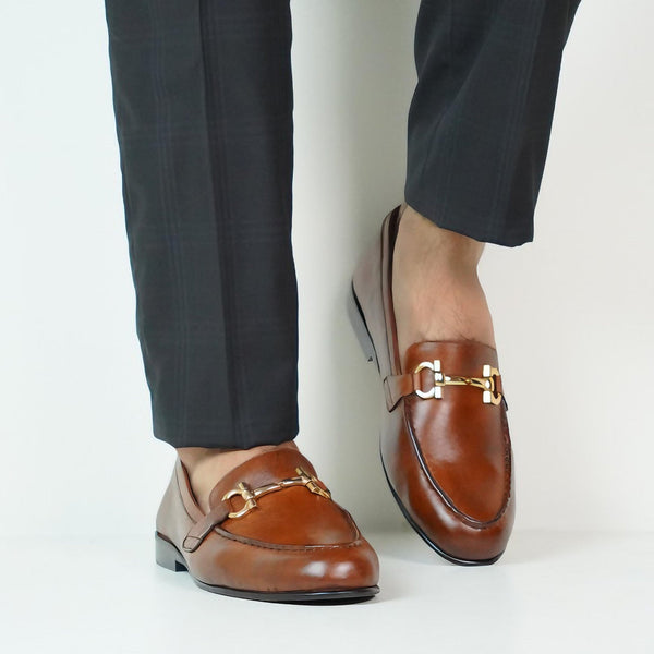 Brown Leather Horsebit Loafers