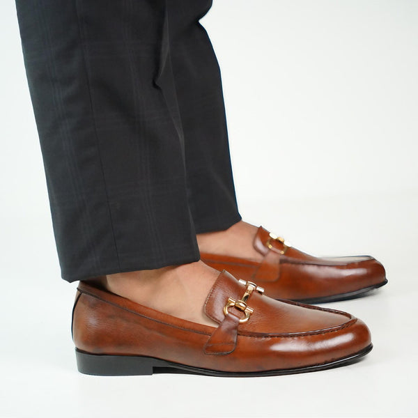 Brown Leather Horsebit Loafers