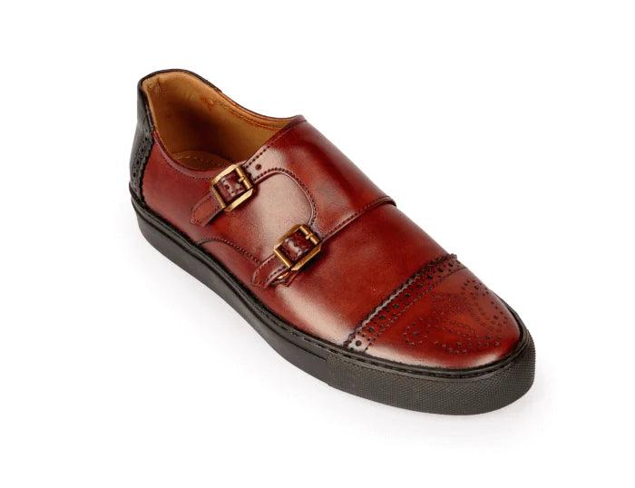 Harmain Leathers Unisex Brown & Red Leather And  Rubber Naples Antique Cognac Patina, front view