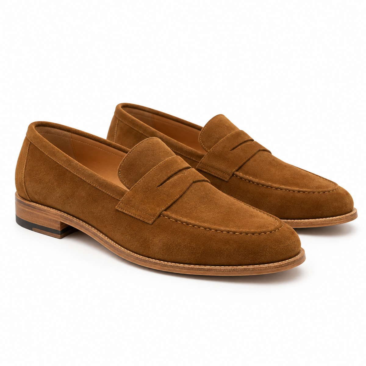 Harmain Leathers Men's Leather Rubber Light Brown Suede Penny Loafers