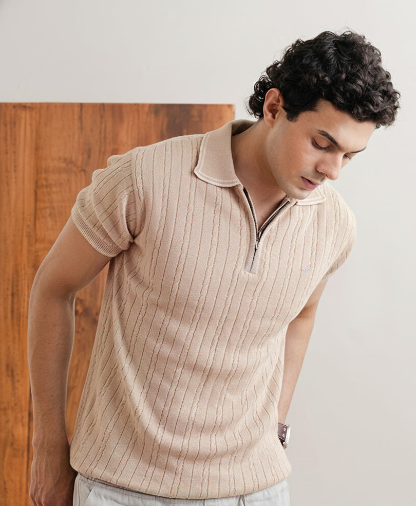Quarter-Zip Cable-Knit Polo