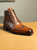 The Lancaster Burnished Brown Brogue Boot - Handcrafted Full-Grain Leather