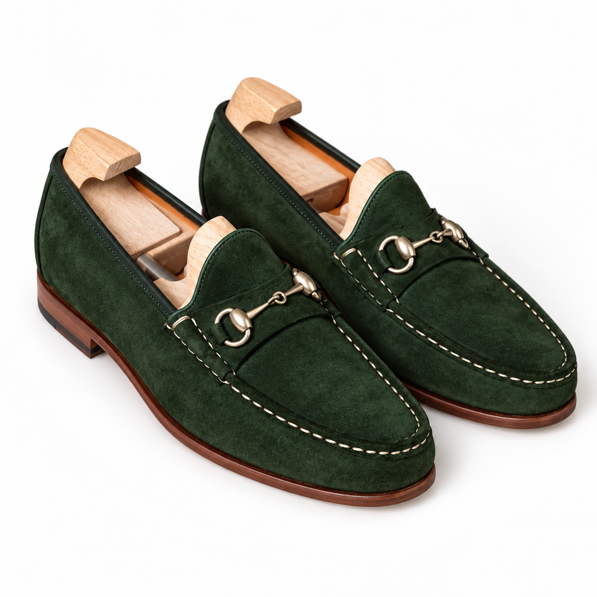 Harmain Leathers Men's Green Suede Horsebit Loafers | Handcrafted Genuine Leather