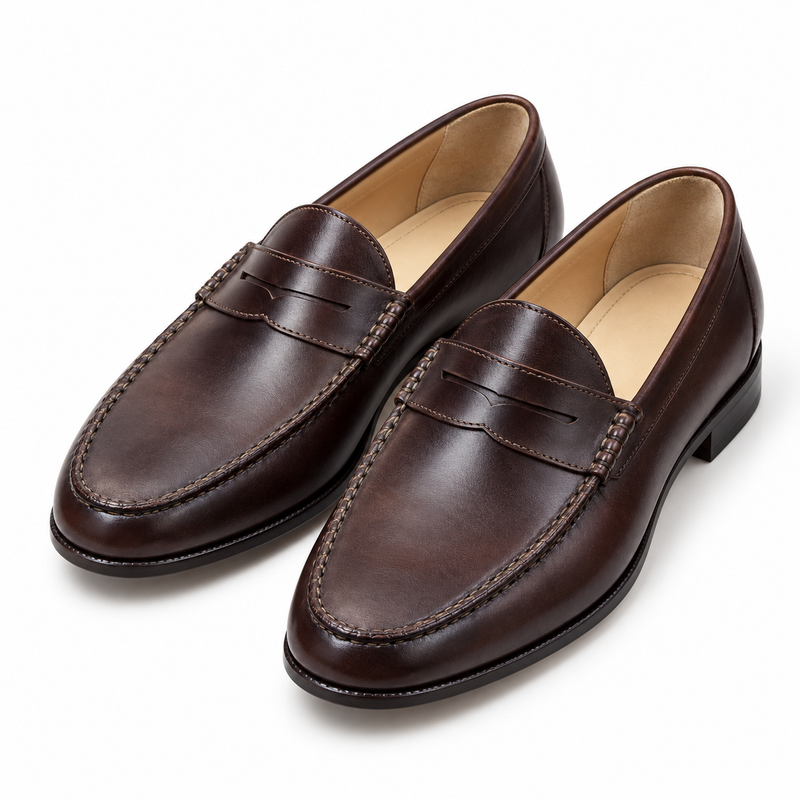 Harmain Leathers Signature Hand-finished Brown Leather Penny Loafers for Men | Classic Men’s Slip-on Loafers