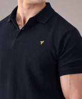 Textured Ribbed Polo – Midnight Navy