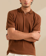 Ribbed Johnny Collar Polo – Toffee Brown