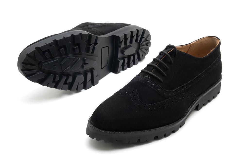 Harmain Herren-Brogue-Schuhe aus schwarzem Wildleder mit robuster Sohle