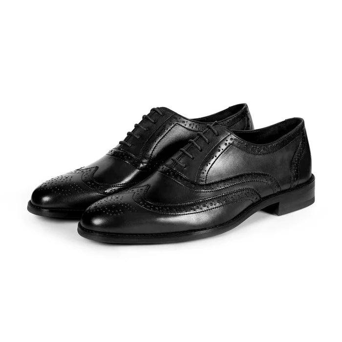 Harmain Leathers Unisex Signature Leather Sensburg Black Oxfords, front view, genuine leather craftsmanship