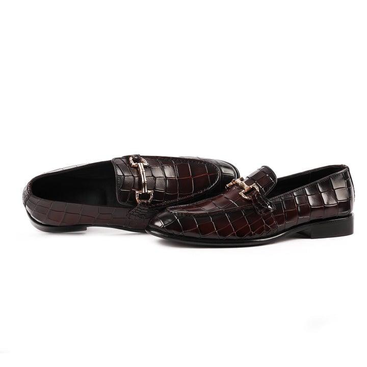Burgandy Croc Emboss Gold Buckle