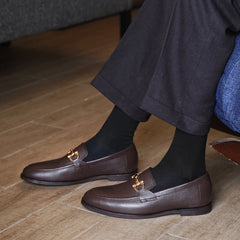 Dark Brown Pebble Grain Horsebit Loafers