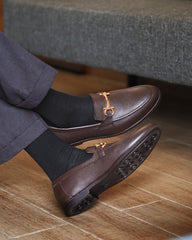 Dark Brown Pebble Grain Horsebit Loafers