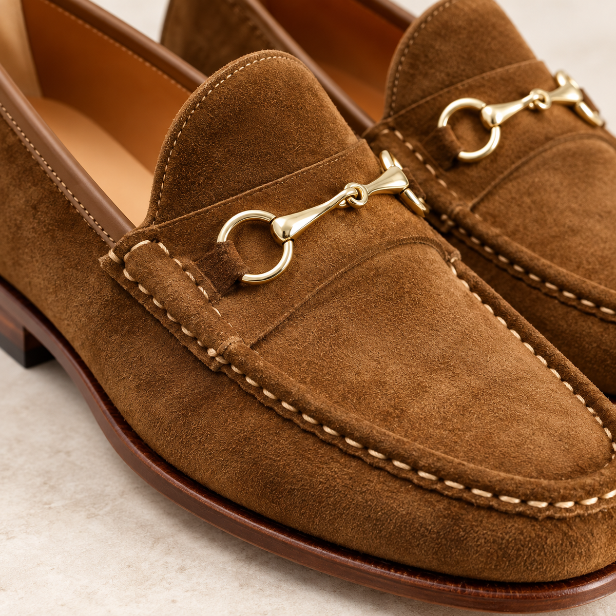 Harmain Leathers Brown Leather Snuff Suede Horsebit Loafers | Handcrafted Genuine Leather
