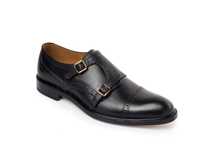 Harmain Leathers Men's Black Leather Oslo Black, front view, genuine leather craftsmanship