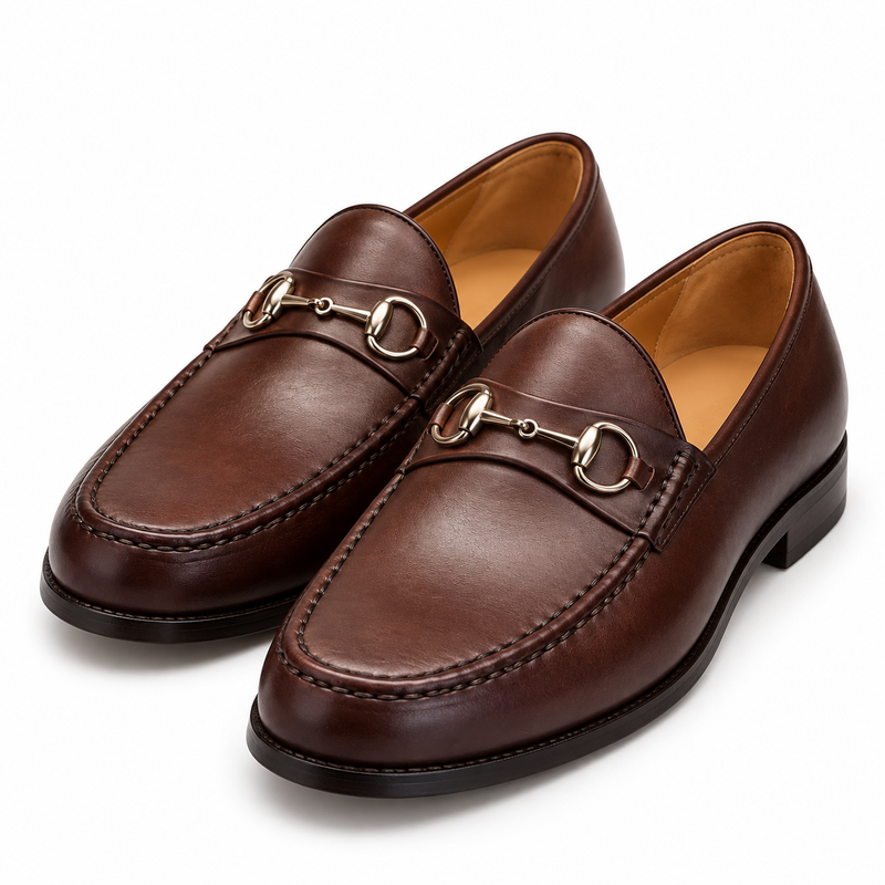 Harmain Leathers Men's Handcrafted Brown Leather Horsebit Loafers – Classic Italian Style